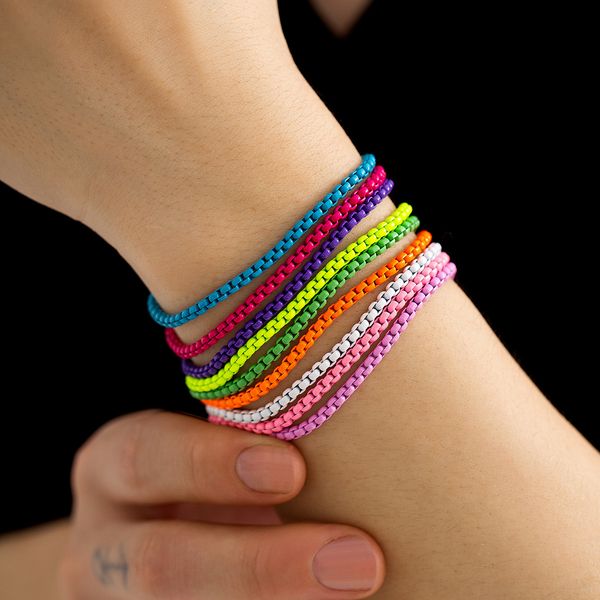 

mens colorful enamel chain bracelet diy jewelry link chains accessories, Black