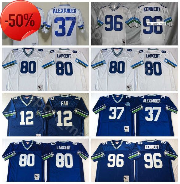 

ncaa football 37 shaun alexander 80 steve largent 96 cortez kennedy jersey 12 12th fan color stitched blue white men vintage, Black;red