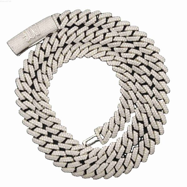 

10- 16mm 2 rows custom gold plated cuban chain necklace iced out chain cuban moissanite diamonds hip hop jewelry for men gift, Silver