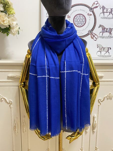 

women's long scarf scarves shawl cashmere material embroidery blue plain stripes big size 200cm - 85cm, Blue;gray