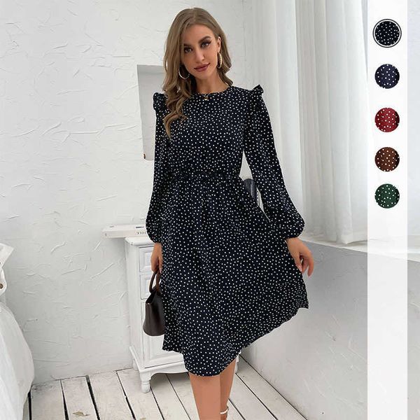 

platform new fashion women's ruffle edge polka dot long sleeve dress autumn and winteru7td, White;black