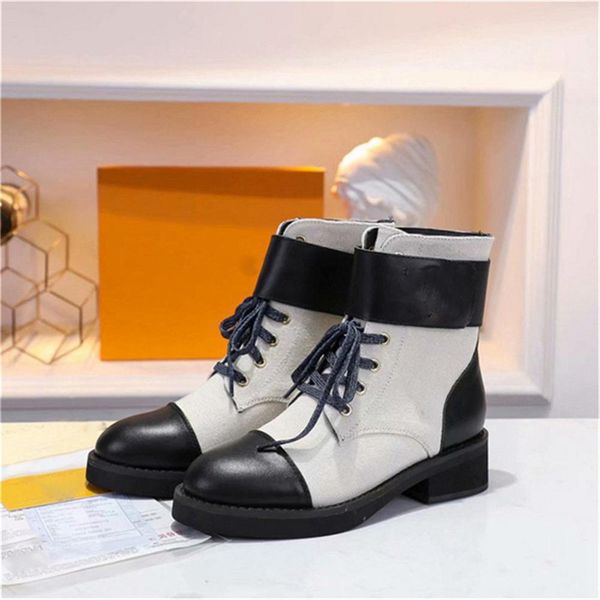 

2023 designer paris wonderland flat ranger combat boots metropolis martin ankle calfskin leather and canvas territory winter sneakers with o, Black