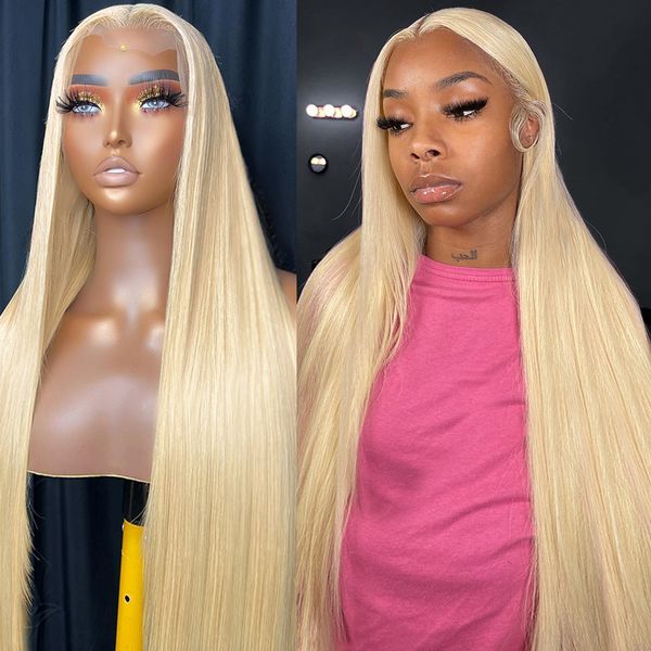 

40 inch 13x6 613 hd honey blonde lace frontal wig brazilian color straight transparent 13x4 lace front human hair wigs for women, Black;brown