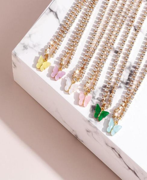 

pendant necklaces fashion stylish rainbow acrylic butterfly choker necklace for women shiny rhinestone statement whole8674792, Silver