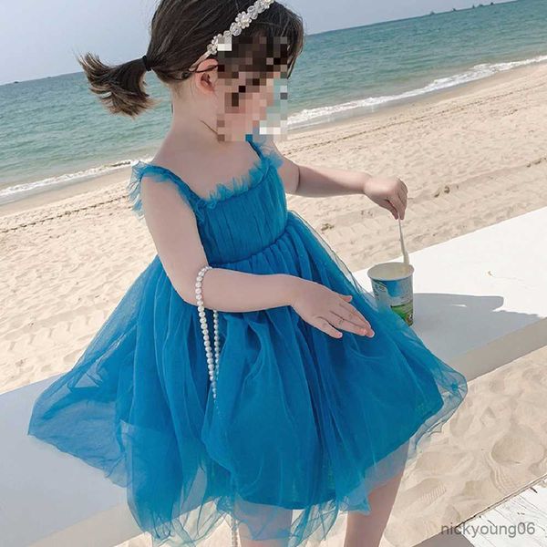 

girl's dresses mesh baby girls kids sleeveless solid color dress summer children's party birthday costume fashion clothing r230612, Red;yellow