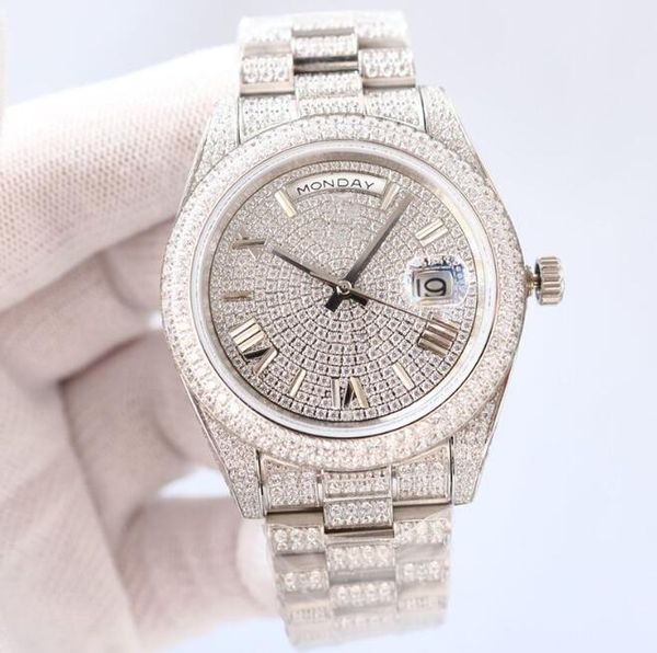 

diamond watch mens watches 41mm automatic mechanical watch wristwatch montre de luxe stainless steel strap fashion wristwatches arabic numer, Slivery;brown