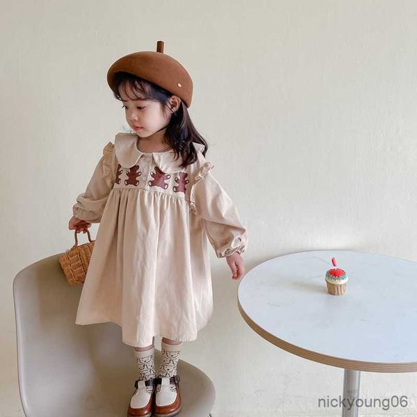 

girl's dresses girls' doll collar bear print dress spring autumn new long-sleeved casual loose baby girl princess r230612, Red;yellow