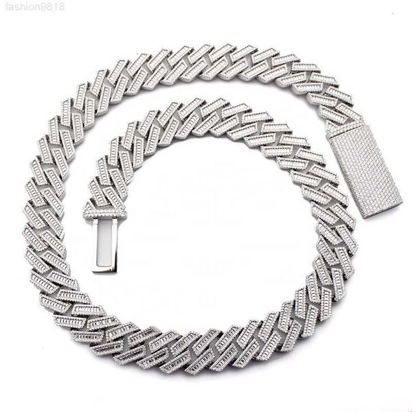 

ready to ship 20mm fine jewelry 925 silver baguette iced out moissanite cuban link chain
