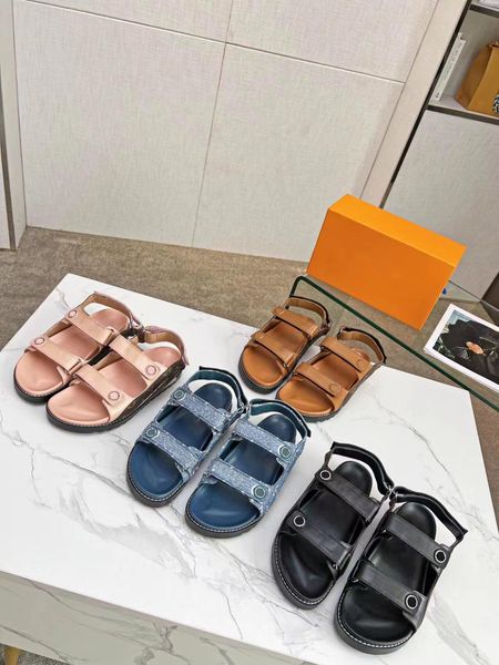 

2023 luxury designer paseo flat comfortable sandals women printed denim canvas casual slippers size 35-42, Black