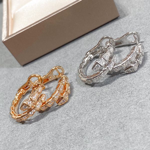 

designer collection stud earrings 925 sterling silver inlay czech zircon diamond plated gold color thin snake serpent snakelike ear clip, Golden;silver