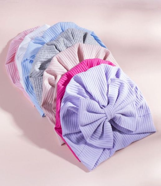 

newborn baby solid color bows turban kids beanie hat infant pography props warm cotton bowknots caps headwear5718914, Yellow