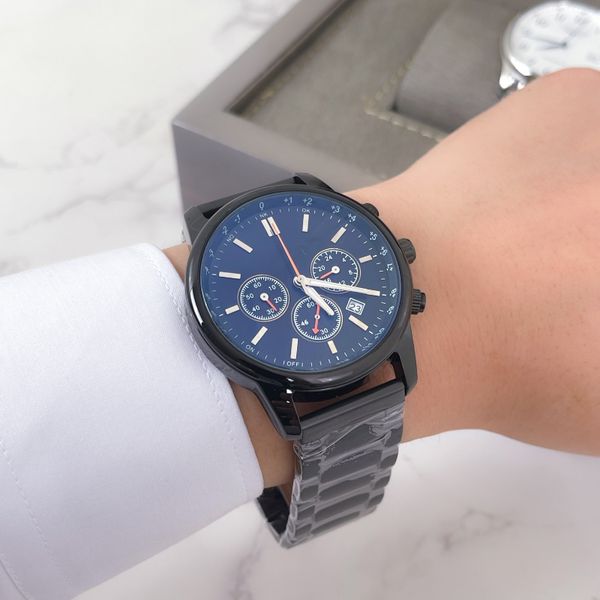 

new fashion men's watch leather tourbillon men's watch 316l steel belt quartz movement 42mm size watch, Slivery;brown