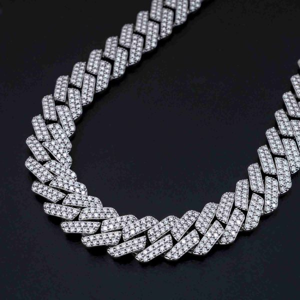 

qianjian mens silver 925 prong hip hop iced out diamond necklace moissanite cuban link chain