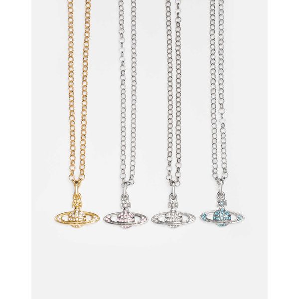 

western empress dowager vivian classic full diamond shiny saturn pendant necklace small luxury punk style copper gilded accessories, Silver