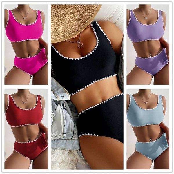 

womens sports nylon high waist bikini, White;black