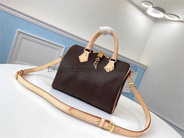 

designers highend quality 3 size speedy 25 30 35 travel bag with shoulder strap luxury tote handbag white check duffle bag cross body women