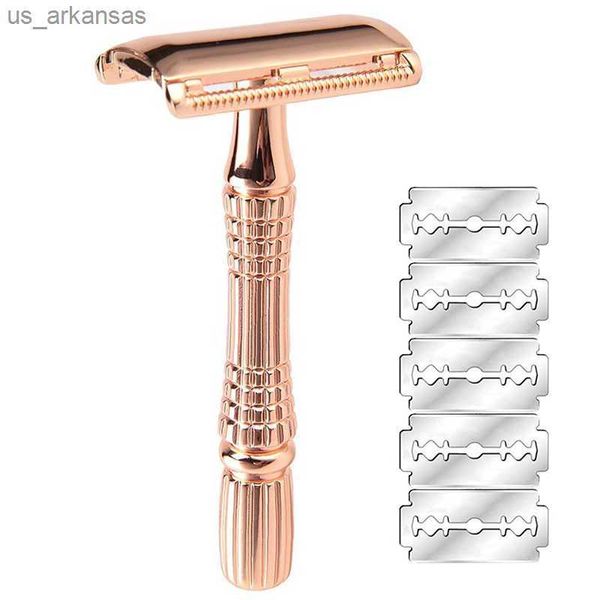 

yintal rose gold men's manual classic barber shaving safety razor shaver with 5 blade for beard hair cut personal care l230523
