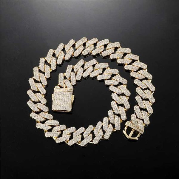 

mens hip hop jewelry 18k white gold plated diamond cuban chain iced out cuban necklace choker 19mm zircon cuban prong chain, Silver