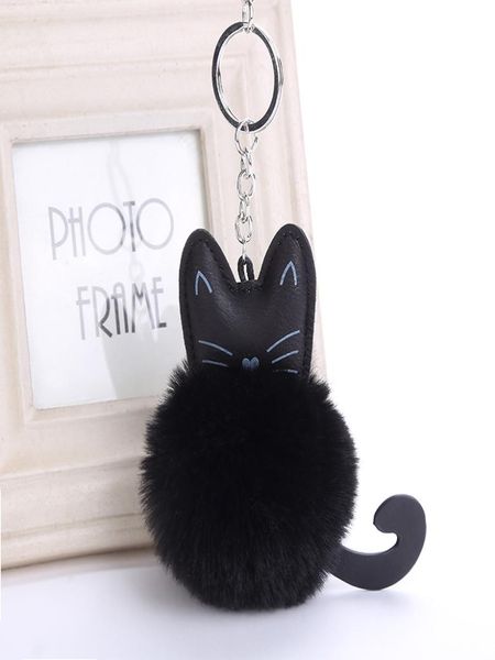 

lovely cartoon cat fluffy fur ball key chain soft pompom animal tail ball auto keychain women key ring gifts6034831, Silver