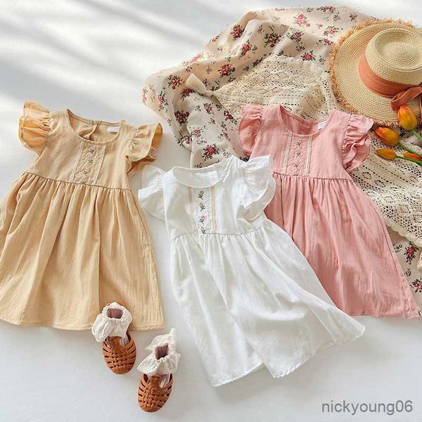 

girl's dresses summer girls flower embroidery dress 2023 new cotton children's short-sleeved r230612, Red;yellow