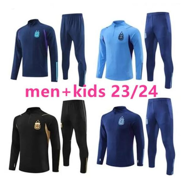 

2023 2024 3 stars argentina tracksuit soccer jersey training suit football maradona di maria 23 24 men kids kit tracksuit uniforms surveteme, Black