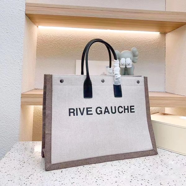 

womens embroidery rive gauche tote bag mens designers clutch weave linen handbags luxury canvas cross body travel bags shoulder duffel city