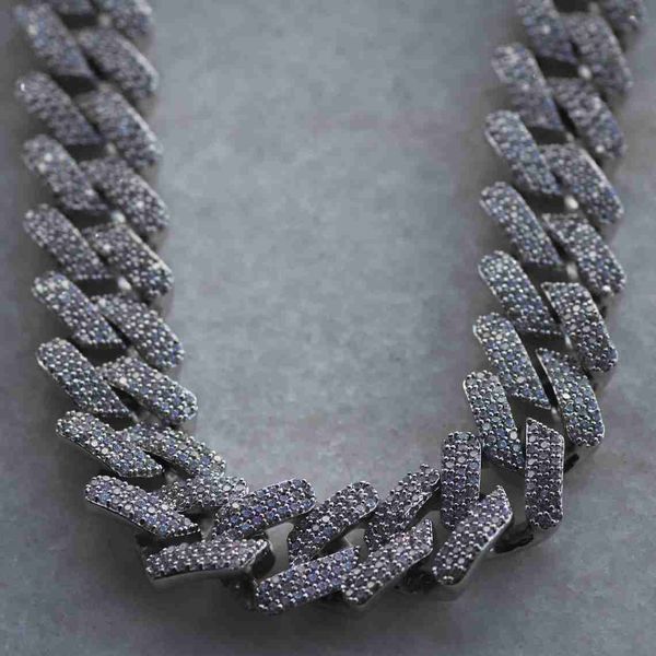 

hip hop men cuban chain jewelry 925 silver 15mm three rows vvs moissanite iced out moissanite cuban link chain necklace