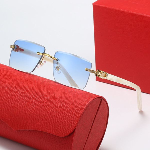 

Rimless Diamond-studded Square Sunglasses Eyewear Sun Glasses Goggles for Mens Womens Designer Luxury UV400 Polarized Summer Sports Beach Holiday Driving Blue