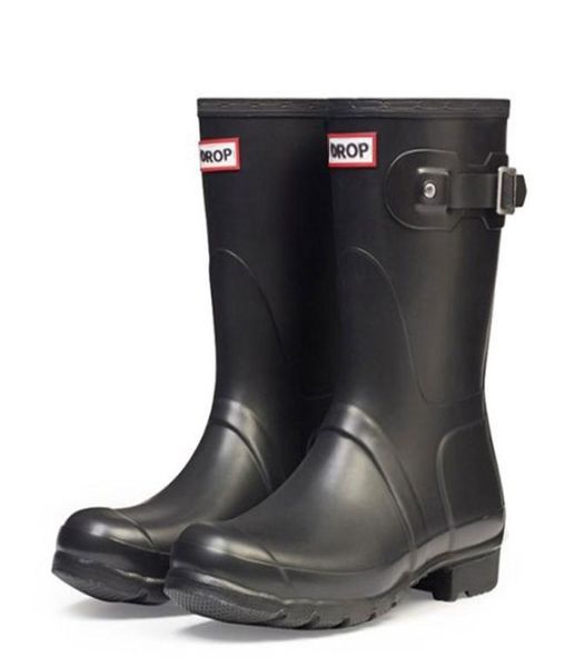 

women men rain boots rubber matte gloss medium short rainboots waterproof welly rain boots good quality2501083, Black