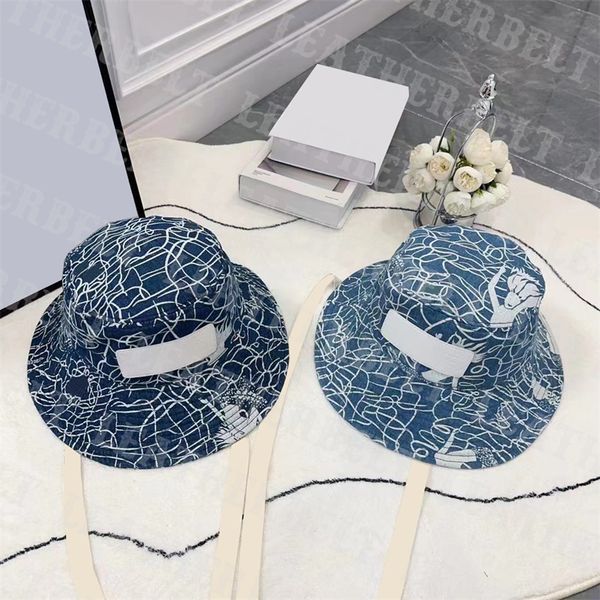 

lace up sport bucket hat women men denim fisherman hats casquette bob print flat sun prevent wide brim hat, Blue;gray