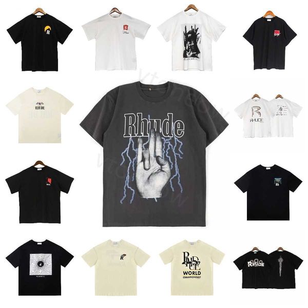 

men's t-shirts 2023 rhude tshirt designer mens t shirts tide printed tee men women round neck short sleeve tshirt casual loose fashion, White;black