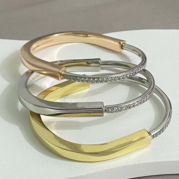 

new design women mens stainless lock bangle bracelets full diamond return to heart jewellry store, White