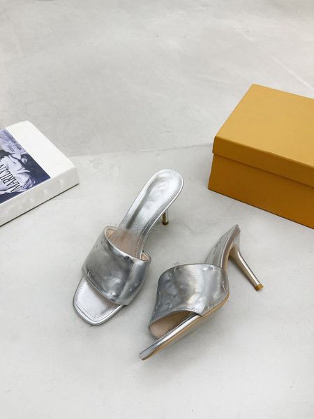 

luxury revival embossed flat mule designer slippers women slides high heels shoes gold silver beach summer outdoor indoor womens sandals, Black