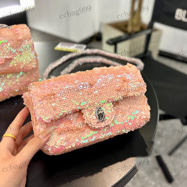 

designer womens shoulder bag super shiny piece princess bag silver hardware metal c buckle cf chain bag matelasse chain crossbody purse prin