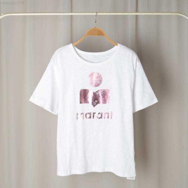 

23ss isabel marant women's t-shirt new fashion letter printing straight tube casual pullover sports women beach tees short-sleeved t-sh, White