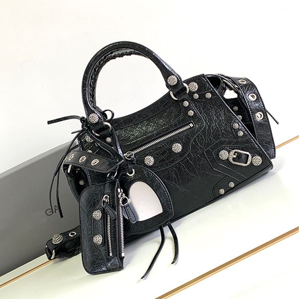 

neo cagole xs handbag black arena shoulder bag leather motorcycle trapezoidal shape hand-braided handles women designer luxury purse
