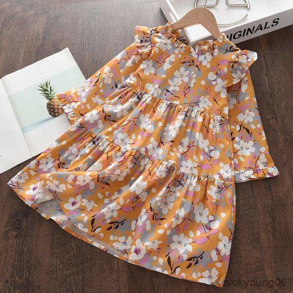 

girl's dresses new spring autumn girls long sleeve flowers print kids clothes princess dress children party gown pageant r230612, Red;yellow