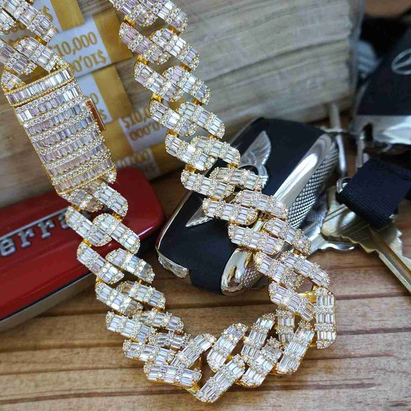 

kibo iced out dancing bling jewelry hip hop necklace 18mm 925 sterling silver baguette cut moissanite cuban chains