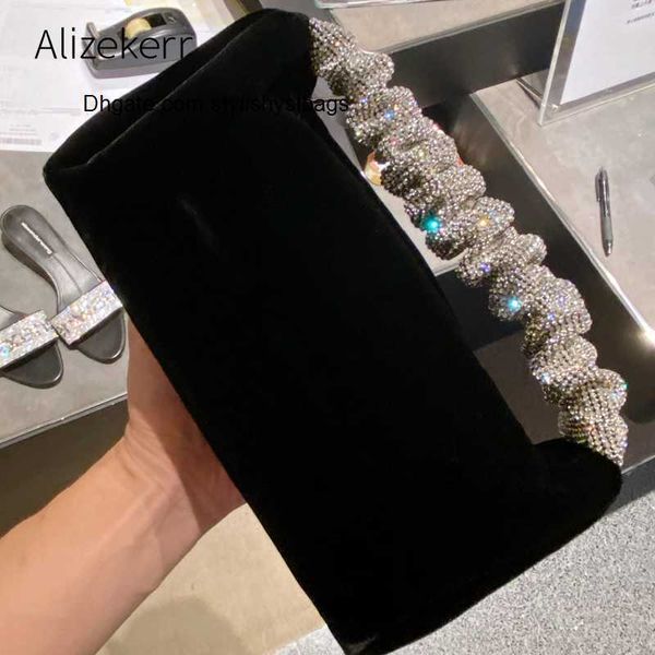 

shoulder bags rhinestones fold handle velvet handbag women 2021 new luxury soft square clutch bags female chic designer purses high quality
