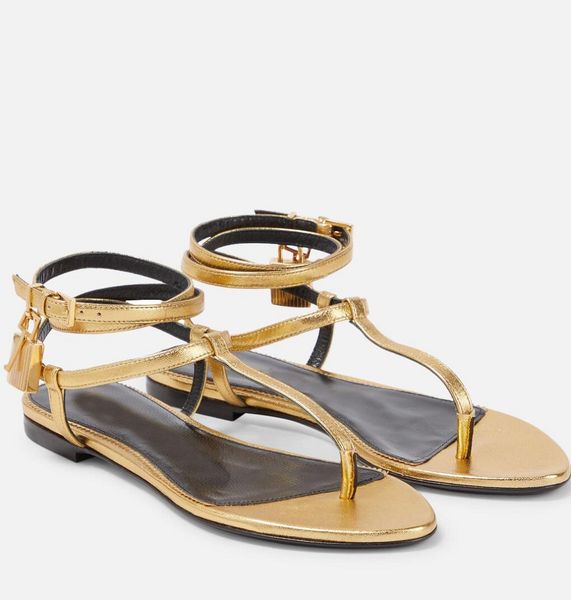 

summer luxury women padlock leather sandals shoes lock & key thong ballet flats crisscross ankle straps lady flip flops party dress walking, Black