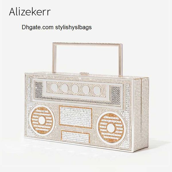 

shoulder bags color diamonds radio evening clutch bag women 2022 new bridal wedding metal handle shiny rhinestone purse and handbags designe