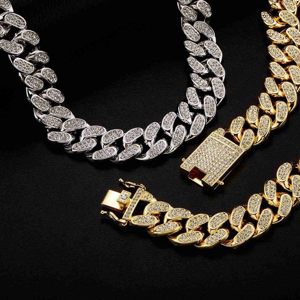 

hiphop bling jewelry 20mm diamond iced out collana 18k cuban link chain necklace rapper 18 inches for men women, Silver