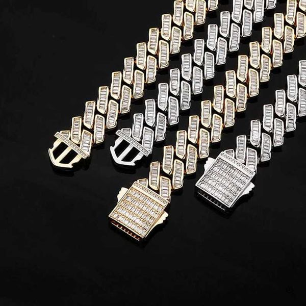 

rapper luxury 925 silver iced out 18mm channel setting baguette cut moissanite hip hop link cuban chain