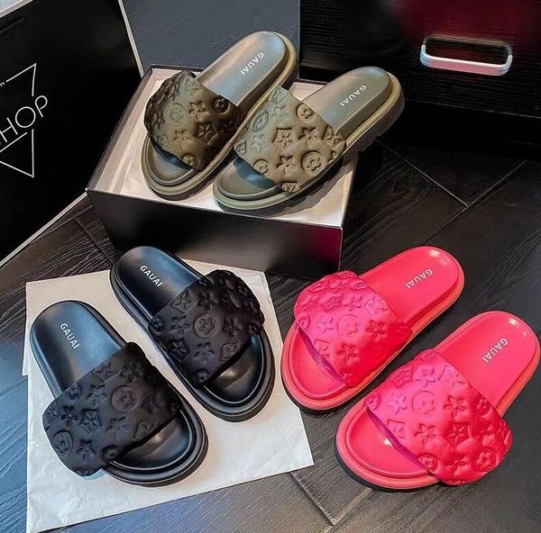 

new pool pillow mules women designers sandals sunset flat comfort mules padded front strap slippers fashionable easy-to-wear style slides si, Black