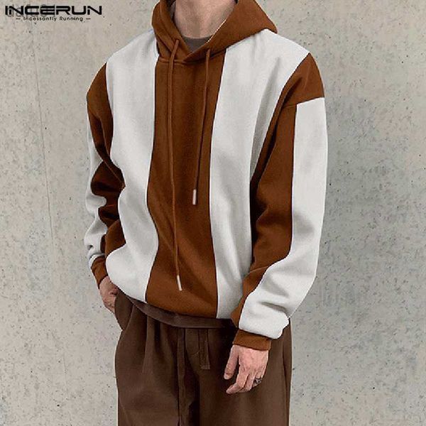 

stylish incerun new men vertical bar color matching sweatshirts casual fashion male drawstring loose hoodies s-5xl l230520, Black