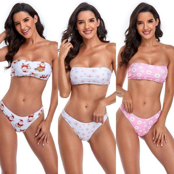 

womens printed tube backless bikini split swimsuit spring, White;black