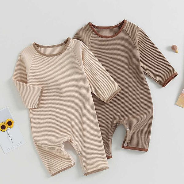 

jumpsuits newborn toddler baby boy girl autumn casual long sleeved round neck contrasting color cotton rib jumpsuit g220606, Blue