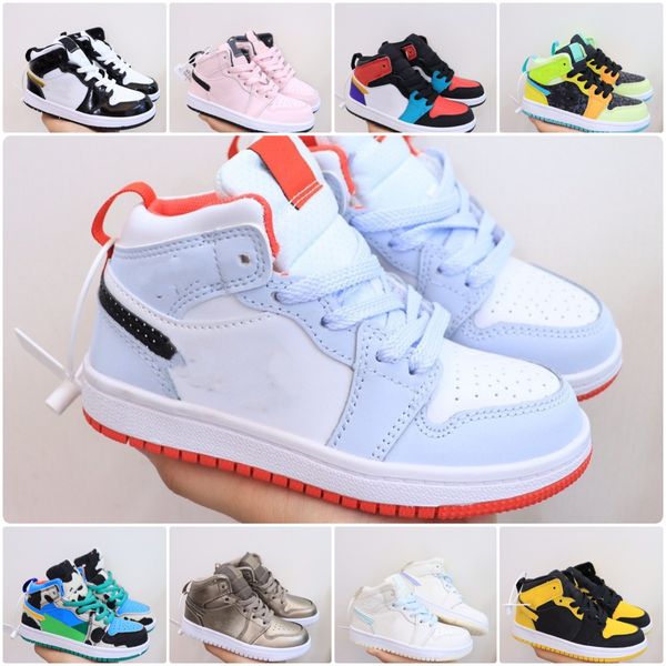 

kids shoes jumpman 1 high og basketball 1s children cows silvery shoes youth baby boys designer toddler baskets infants sneakers trainers sh, Black