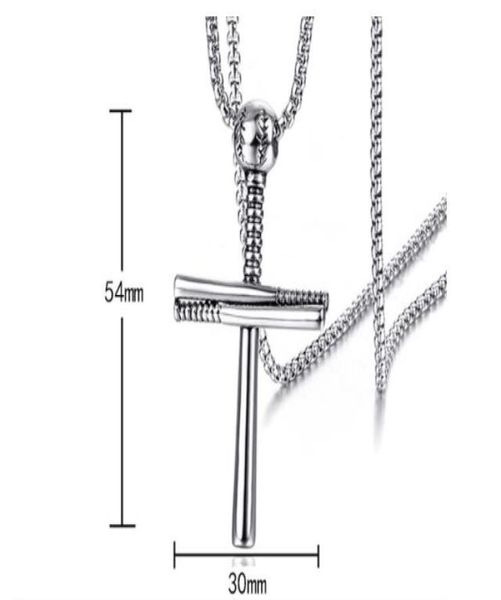 

whole new juses hip hop baseball cross pendant necklace for men silver color stainless steel necklace ball bat chain female j7154061