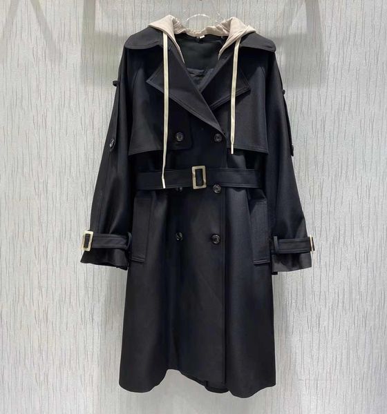 

Windbreaker Designer Hooded Coat Women' Trench Coat Autumn Winter Warm Temperament Jacket Hat Detachable Classic Double breasted Design top, Black